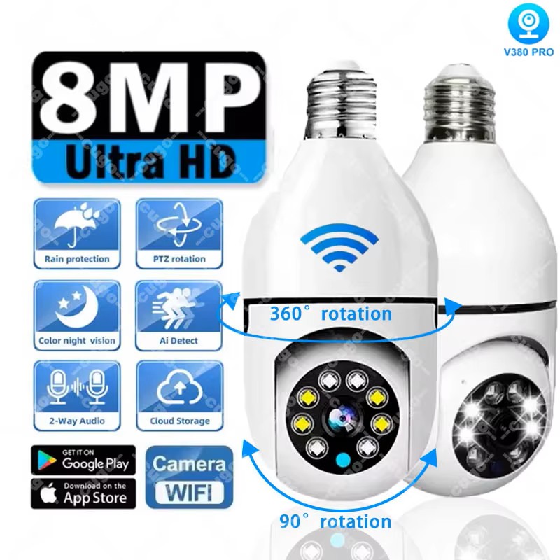 8MP E27 Bulb Surveillance Came - огляд і ціна Baby Monitor Split Screen