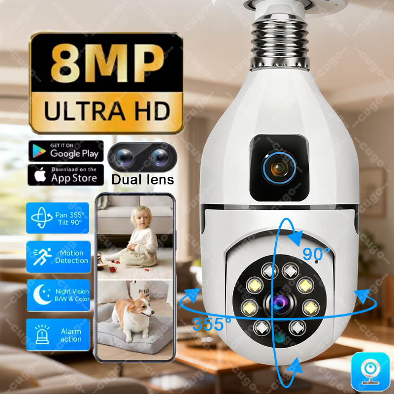 8MP WiFi IP Camera E27 Bulb Du - огляд і ціна Baby Monitor Split Screen