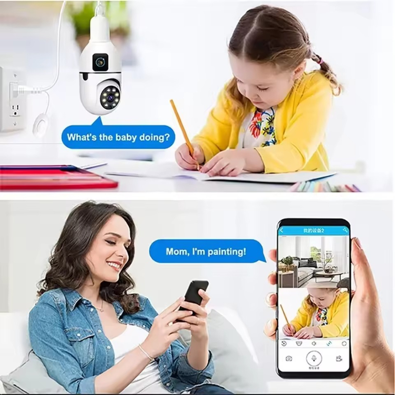 8MP WiFi IP Camera E27 Bulb Du - огляд і ціна Baby Monitor Split Screen