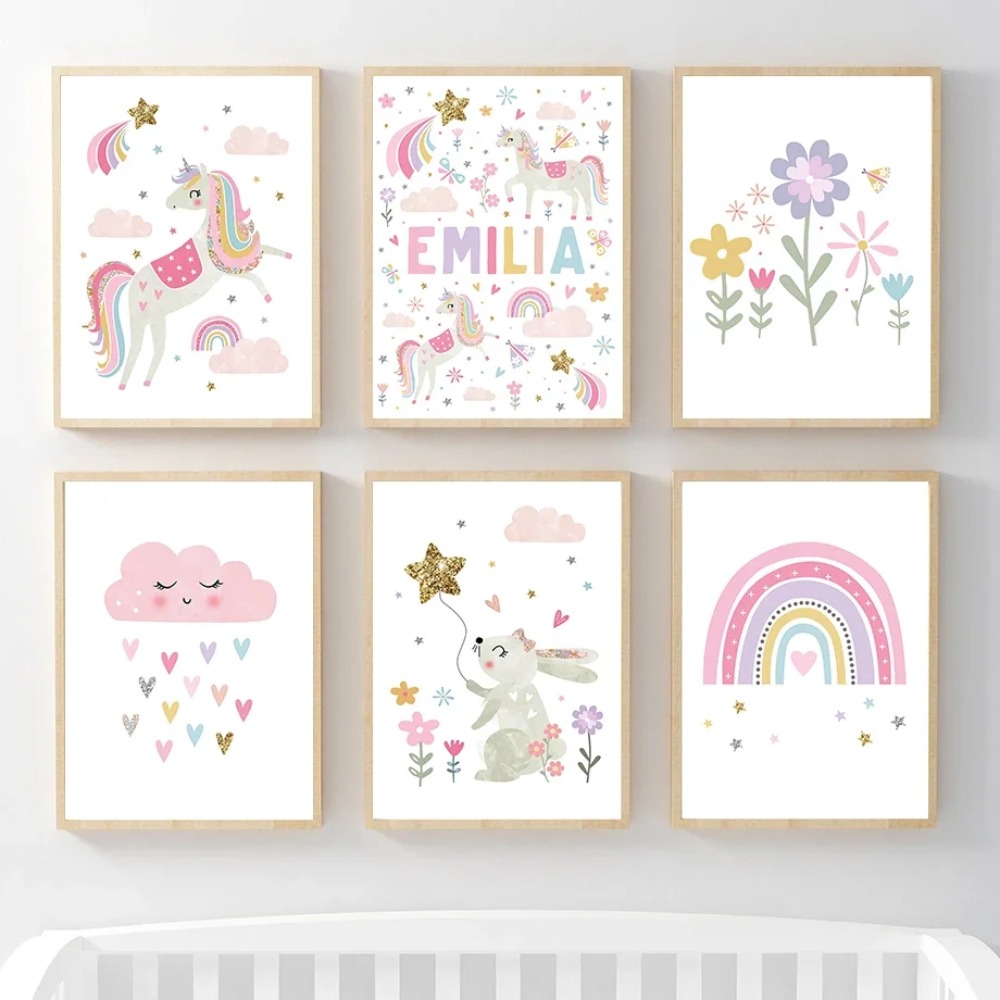 Pink Unicorn Rabbit Rainbow Cl - огляд і ціна Baby Nursery Posters