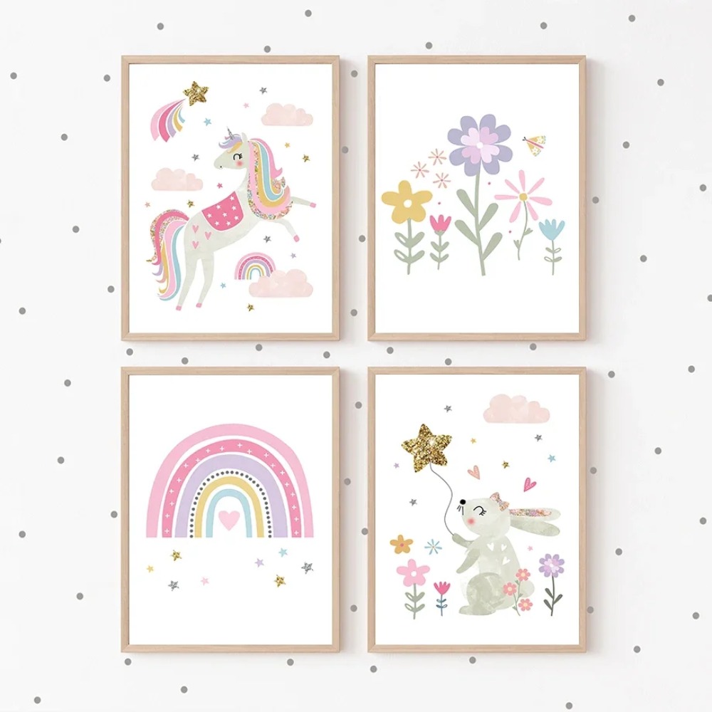 Pink Unicorn Rabbit Rainbow Cl - огляд і ціна Baby Nursery Posters