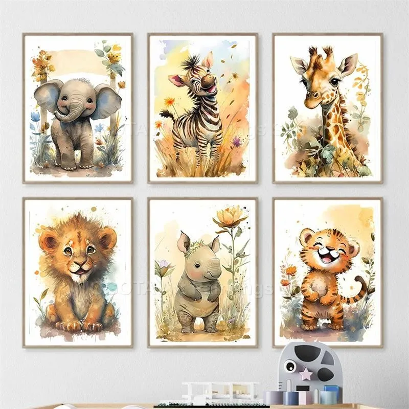 Watercolor Lion Giraffe Tiger  - огляд і ціна Baby Nursery Things