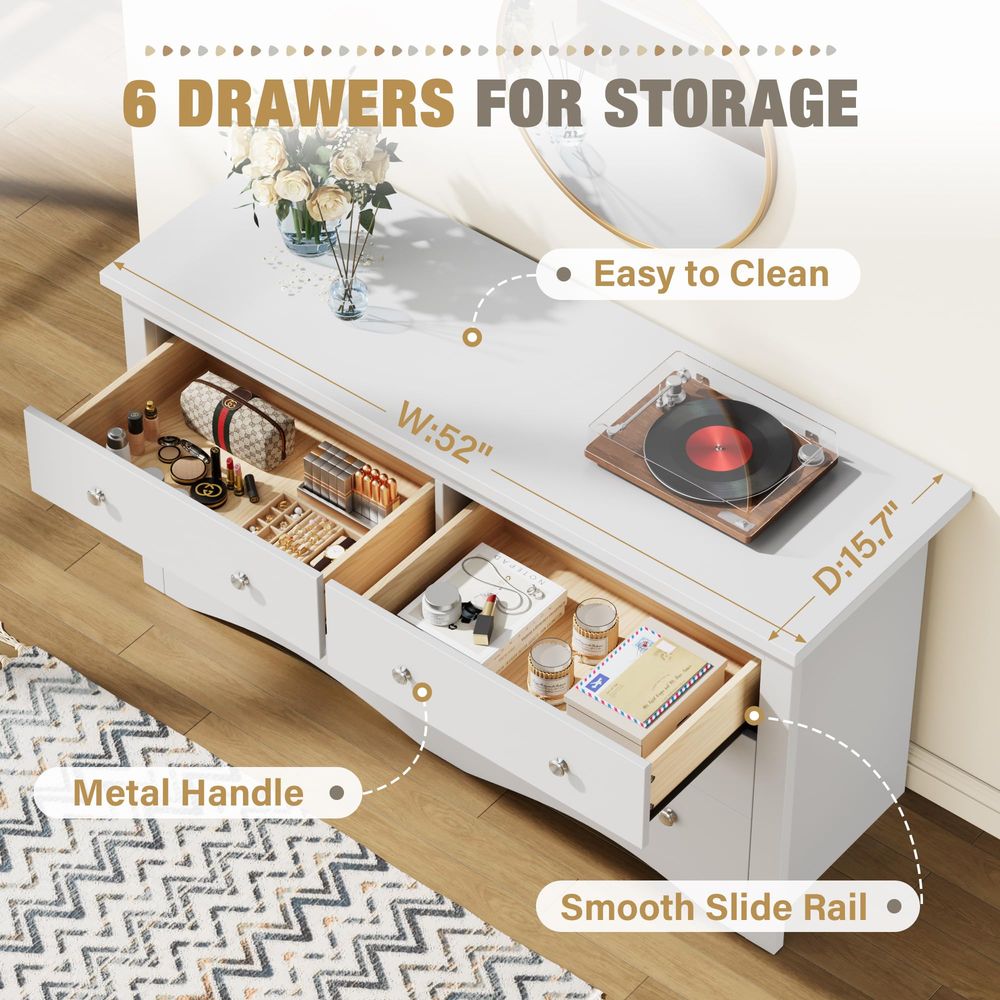 Dresser for Bedroom with 6 Dra - огляд і ціна Drawer Dresser White