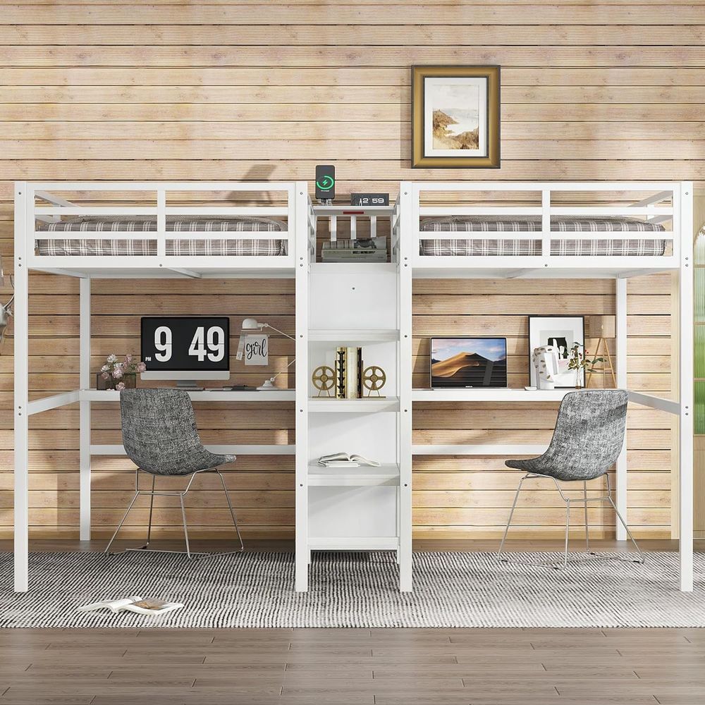 Twin Size Metal Bed with Desk, - огляд і ціна Drawer Dresser White