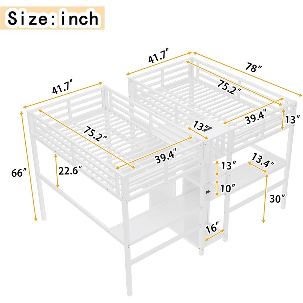 Twin Size Metal Bed with Desk, - огляд і ціна Drawer Dresser White