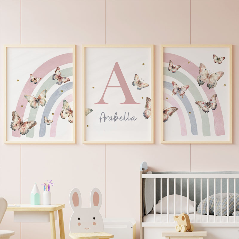 Pink Rainbow Butterfly Custom  - огляд і ціна Baby Nursery Posters