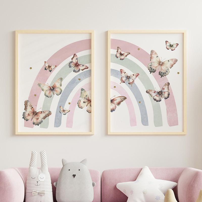 Pink Rainbow Butterfly Custom  - огляд і ціна Baby Nursery Posters
