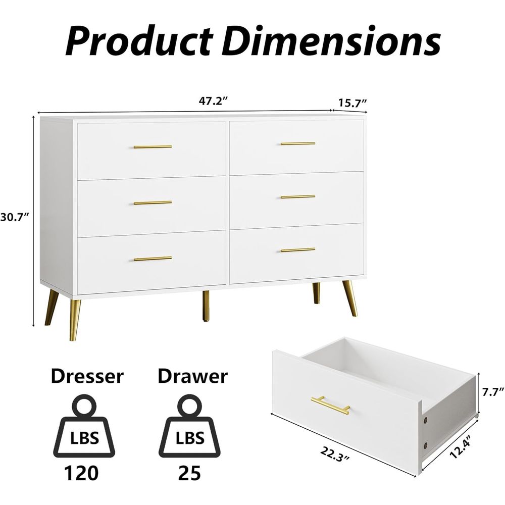 6-Drawer White Dresser with Go - огляд і ціна Drawer Dresser White