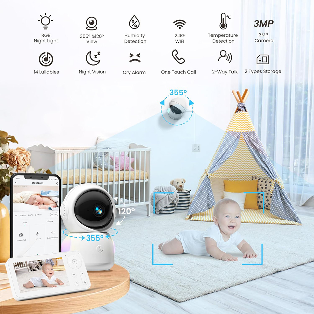 2K Baby Monitor with 2 Cameras - огляд і ціна Baby Monitor Split Screen