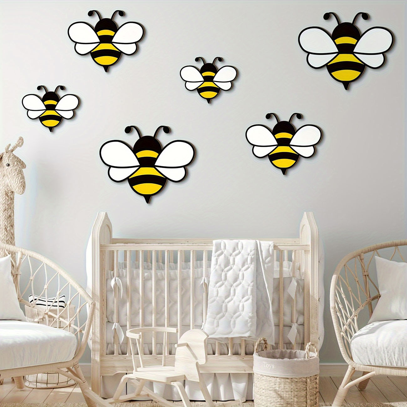 6Pcs Cute Bee Wooden Wall Stic - огляд і ціна Baby Nursery Wall Stickers