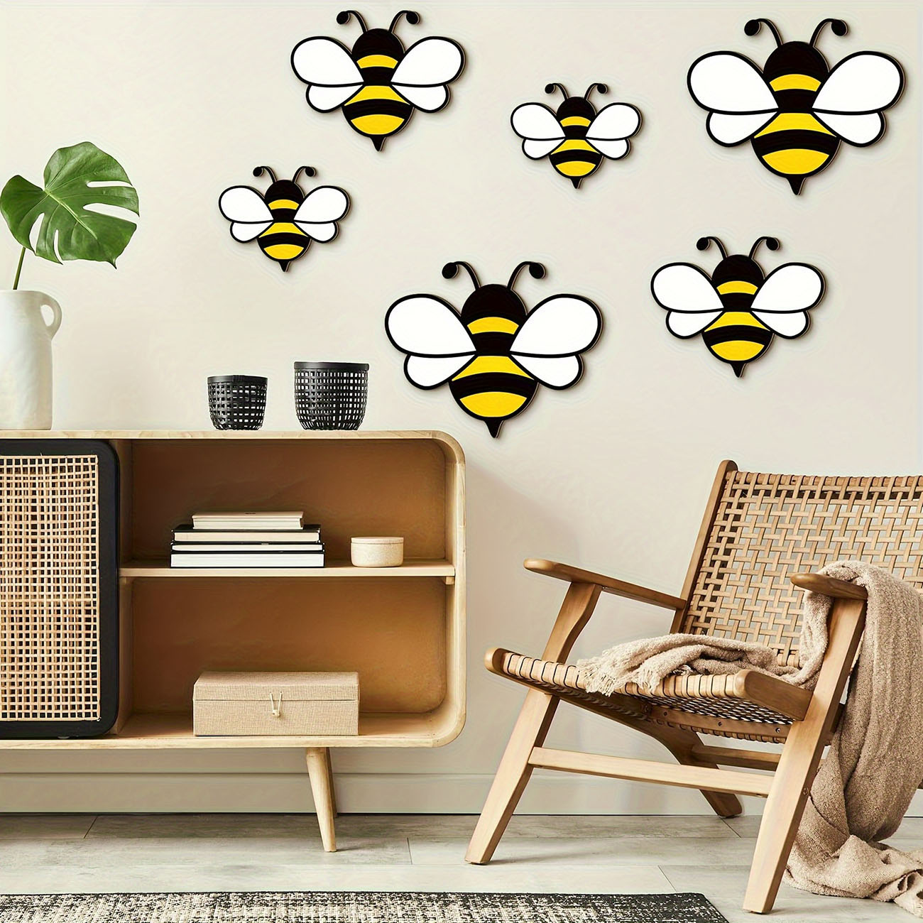 6Pcs Cute Bee Wooden Wall Stic - огляд і ціна Baby Nursery Wall Stickers